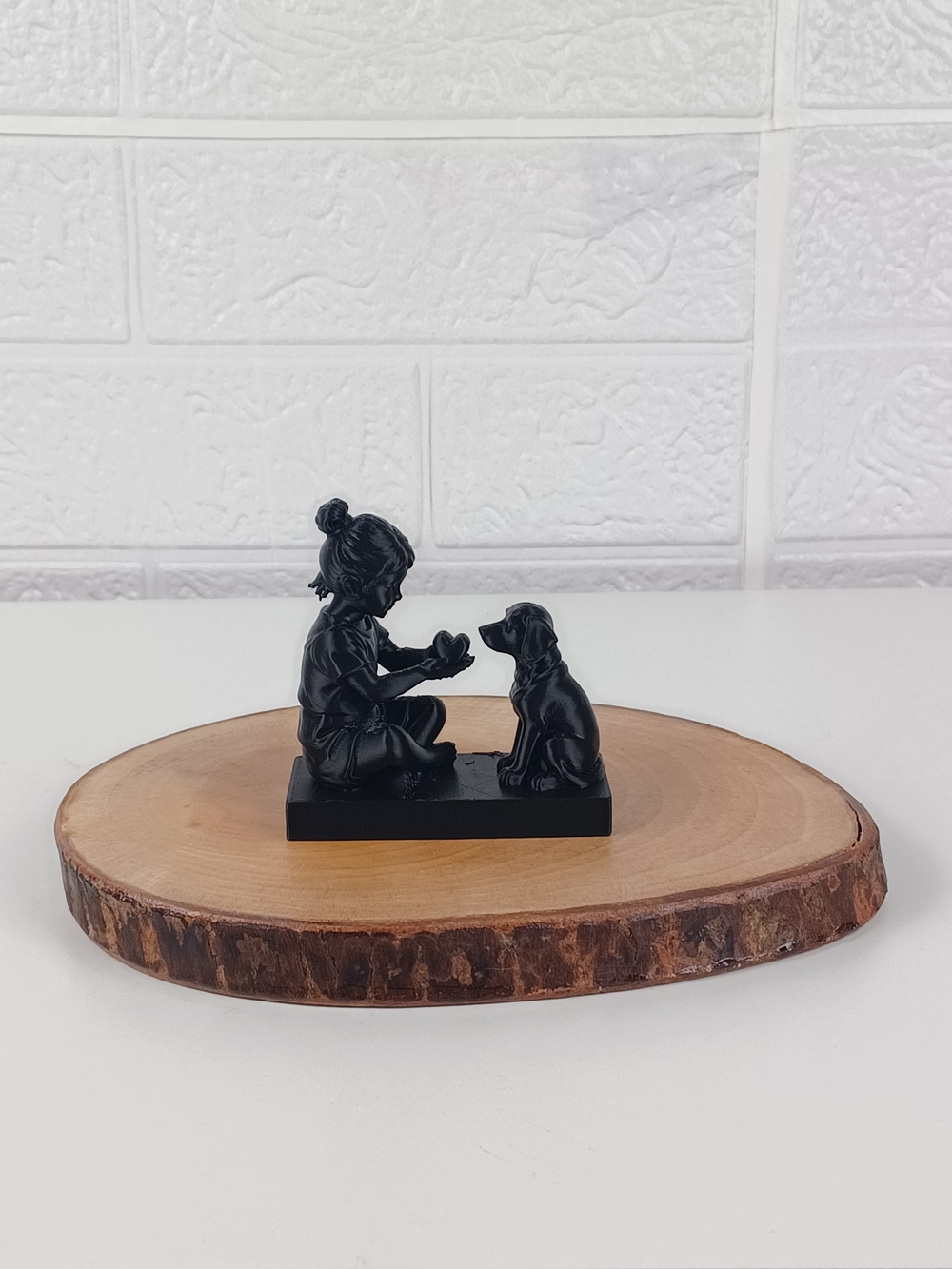 Black Girl and Dog Figurine - Decorative Home Sculpture